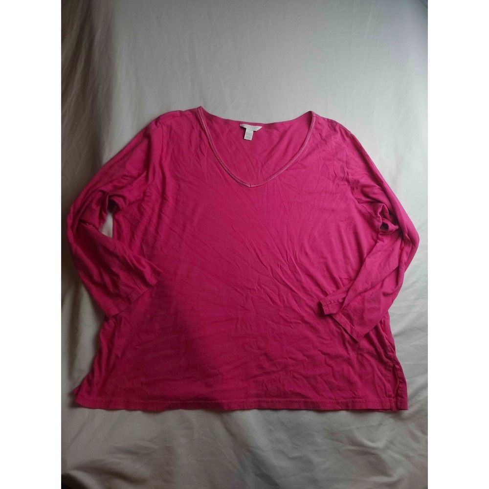 Charter Club Intimates Shirt Womens 2X Pink Knit V-Neck Long Sleeve Lightweight